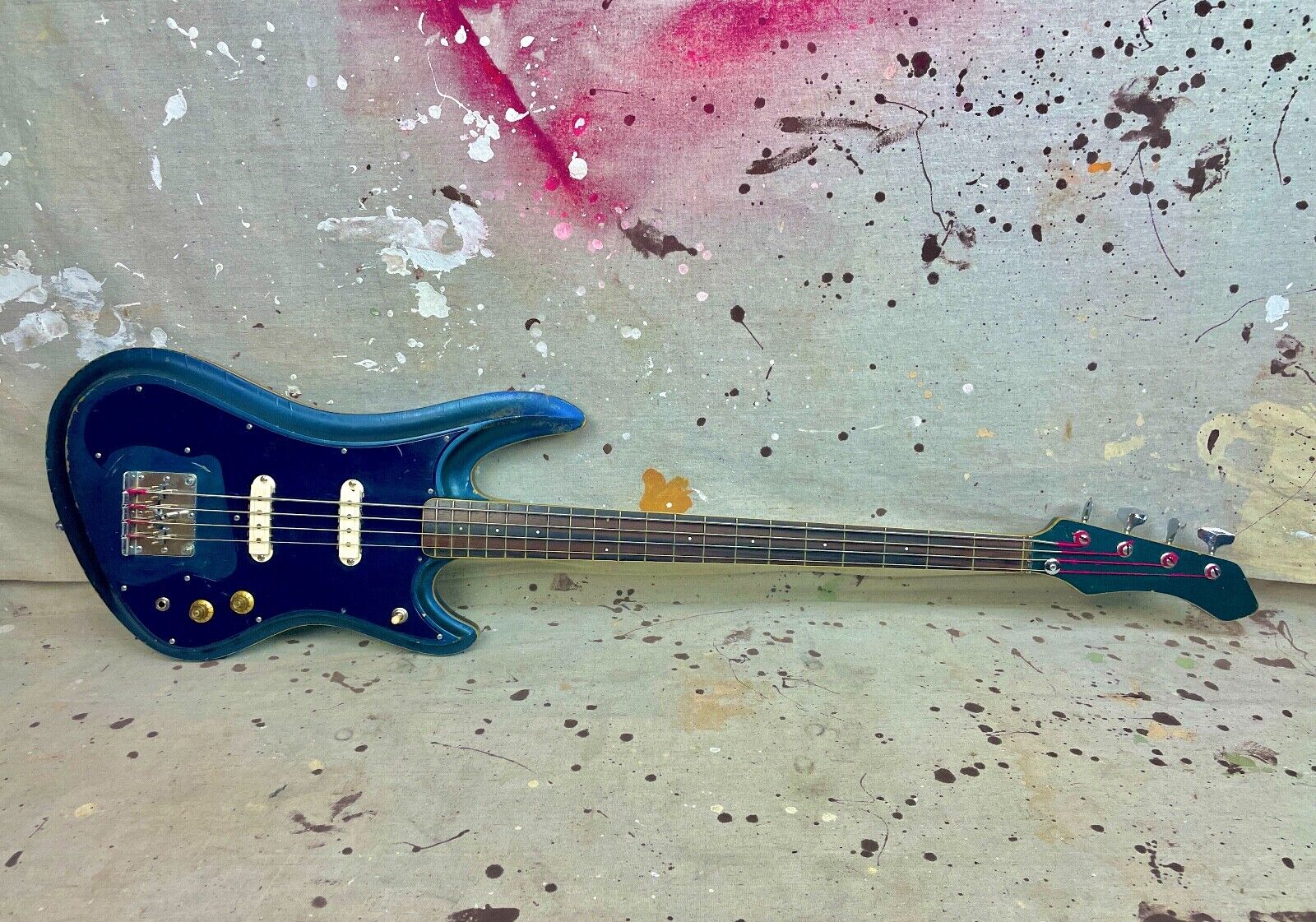 1960's Guyatone EB-9 “Sharp 5” MIJ Blue Sparkle Bass Guitar c~1967 NEEDS  REPAIR