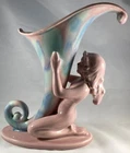 Royal Haeger Art Deco Nymph Dusty Pink Blue Green Cornucopia Vase A10