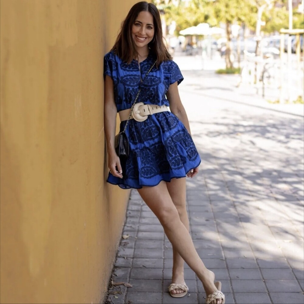 ZARA SHORT EMBROIDERED DRESS BLUE BLUISH RUFFLED XS,S,M,L,XL
