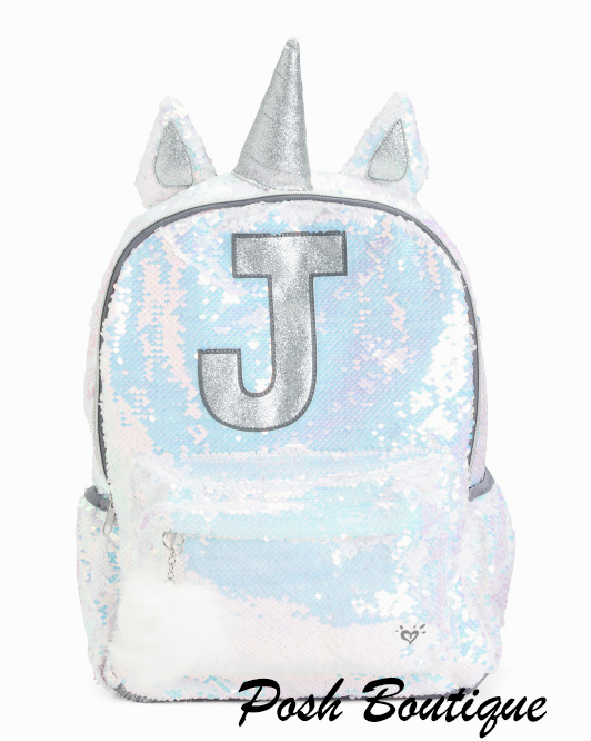 NWT JUSTICE Girls Initial J Backpack Flip Sequin Unicorn (matches
