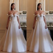 Sexy A-Line Wedding Dresses Off Shoulder Sleeveless Lace 3D Floral Bridal Gowns