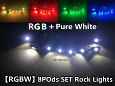 JHB 8PCS Brightest RGBW LED Wheel Well Rock Lights Trucks Sandtoys Bluetooth Set