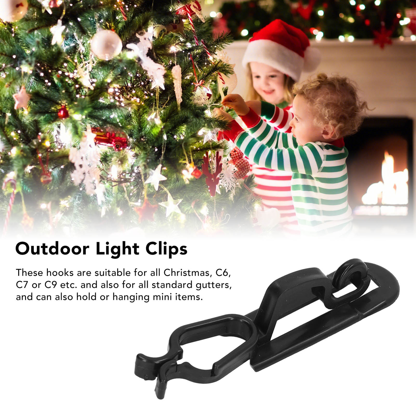 (Black)Christmas Light Clip Plastic Outdoor Light Clip For C6 C7 C9 60