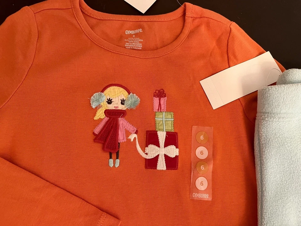 NWT Girls 6 Gymboree COZY CUTIE Light Blue/Orange Fleece YOGA PANTS & Top 2pc - Image 2 of 4