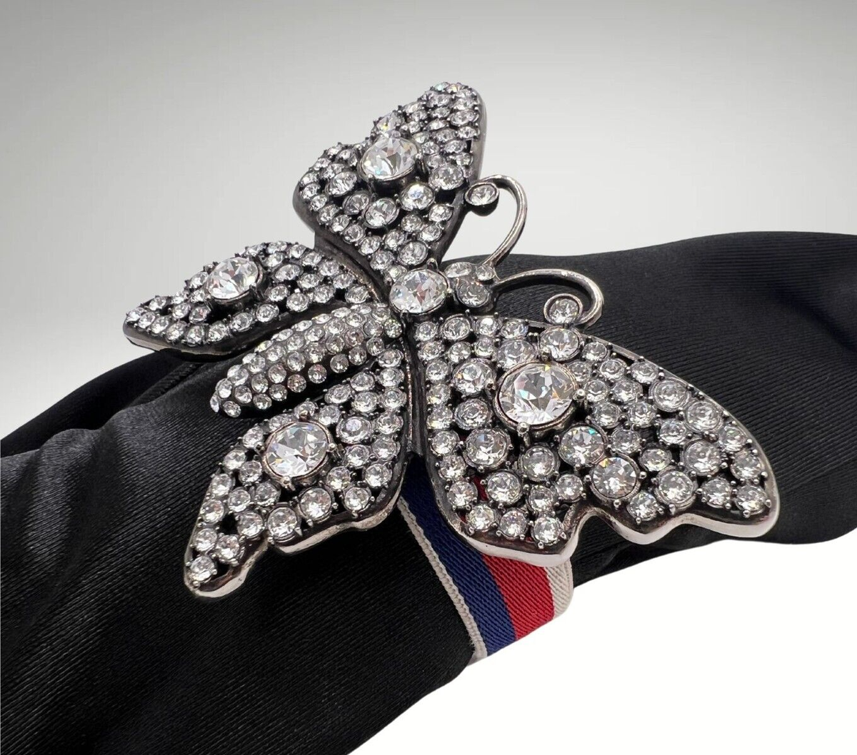 Gucci Web Crystal Butterfly Bracelet W/ Red, White, Blue