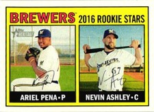 2016 Topps Heritage #170 Brewers 2016 Rookie Stars (Ariel Pena / Nevin Ashley)