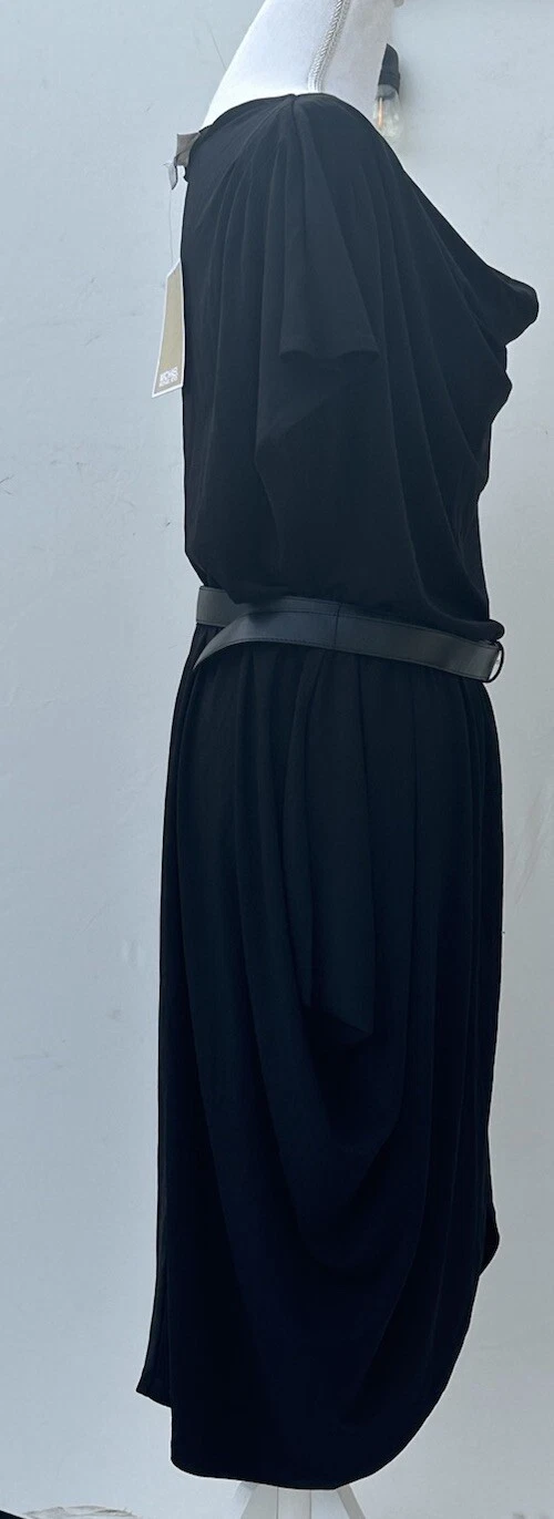 Abito Michael Kors nero manica unica cintura fluidi strati fibbia cinturino estate med