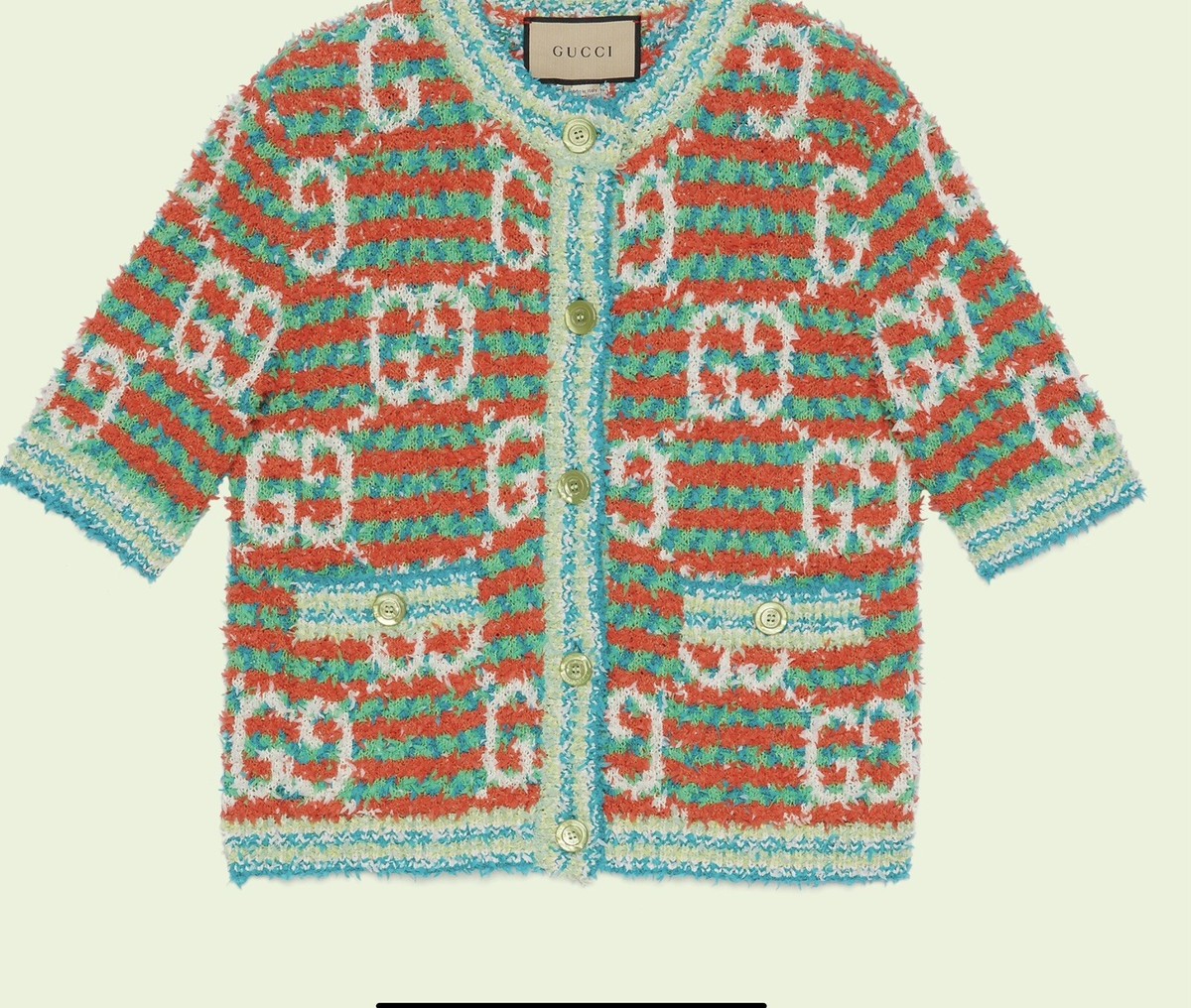 NWT GUCCI Green/Red Maxi GG Cotton Blend Cardigan Sweater Size M
