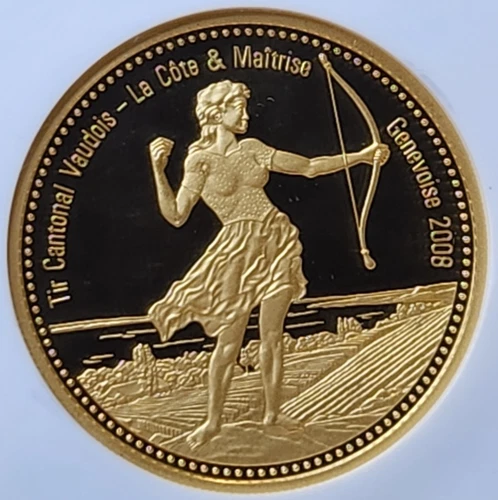 2008 Switzerland Swiss Shooting Fest 500F Gold Coin Hab-80a  NGC PF69UC