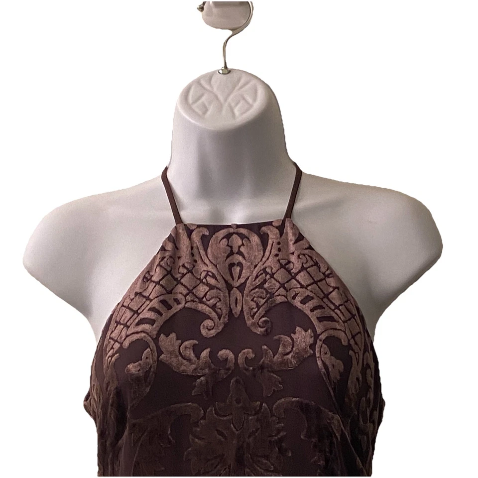 90s Y2K Velvet Floral Burnout Maxi Dress Size 2 Petite Boho Forest Fairy Goth - Image 2 of 4