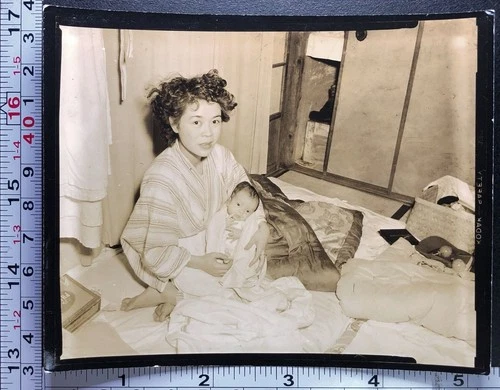 Occupied Japan Post-WW2 BW Photo Snapshot Japanese Woman and Little Baby
