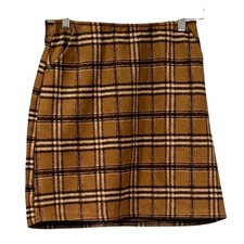 Dark Academia Plaid A Line Mini Skirt Camel Mocha Preppy English Countryside M