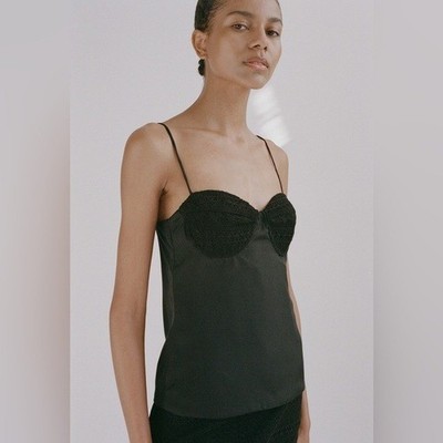HYDE & STONE Ophelia Silk Camisile in Black Size 4
