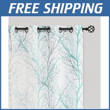 Linen Semi Sheer Grey Branch Curtains - 84 Inches