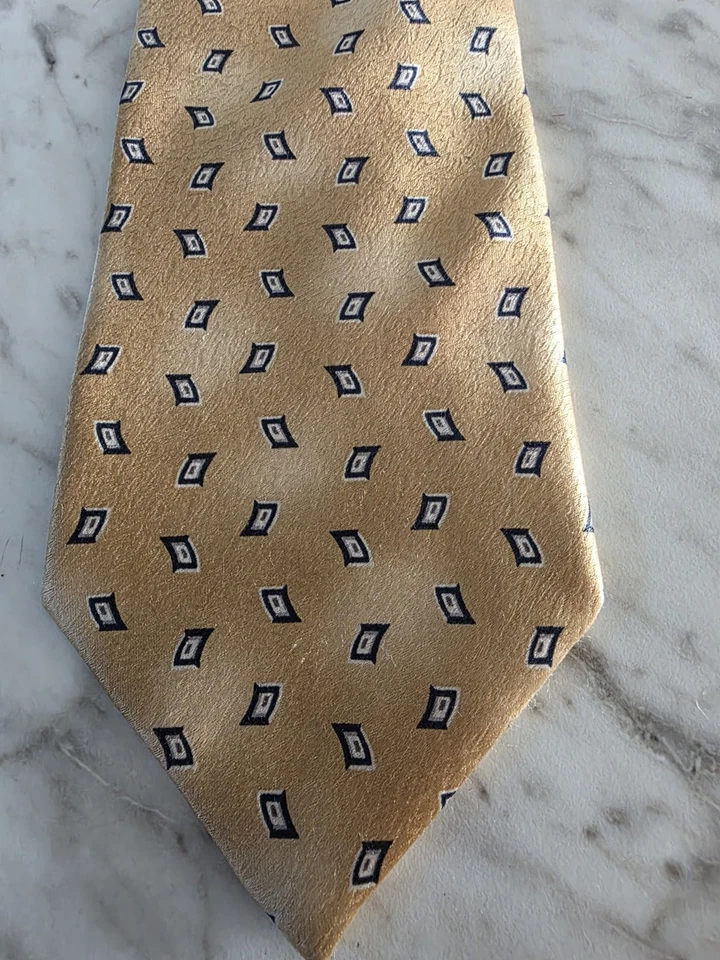 Corbata Pierre Cardin Amarillo Azul Geométrica 100% Seda Hecha a Mano G1-BT Foto 4 de 4