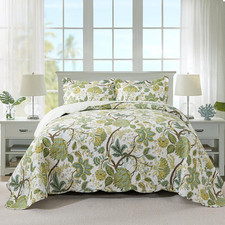 3-Piece Quilt Set Quilted Bedspread Cotton Coverlet Set Floral Oversized Quilted
