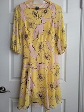 Womens Taylor Shifon Yellow Flowers Pink Asimetric Dress Size 6