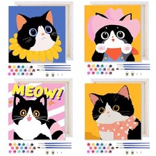 4 Pack Paint by Numbers Kit for Kids, Cute Cat Painting by Number YH4ZH505