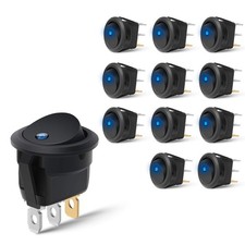 12Pcs Round Blue Led Rocker Switch Dc12v On Off Control Automotive Switches