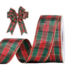 Christmas Plaid Ribbon 1-1/2 Inch 25 Yards Woven Edge Gingham Red Green