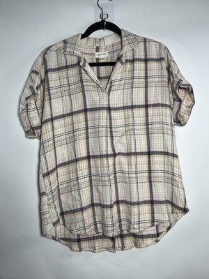 Thread & Supply Plaid Waffle Top Sz Small Oversized Lightweight Lagenlook