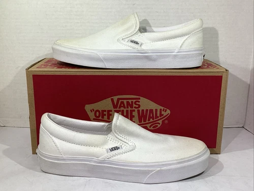 Sneakers Vans uomo taglia 5 5 EU 37 vera tela bianca classiche slip on AJ 1244