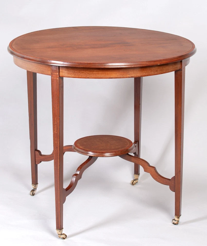 Antique Edwardian Sheraton Table C1901 Circular Mahogany Two Tier H72 Dia 75.5cm - Image 1 of 4