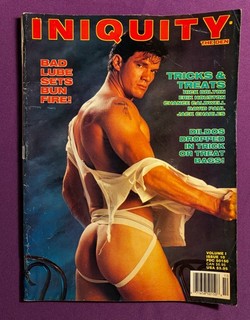 GAY: Vtg Oct. 1992 sexy male Leather magazine INIQUITY 1/10 Chance Caldwell