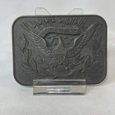 American US E PLURIBUS UNUM Belt Buckle Eagle Crest Large Vintage Rectangle.