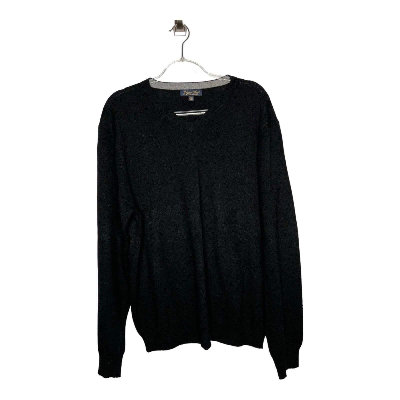 Garret Scott Sweater Mens Size XXL Black Extra Fine Merino Wool V Neck Pullover