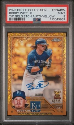 2023 Topps Gilded Collection Bobby Witt Jr T/C Gold Etch Auto /75 PSA 9 🔥
