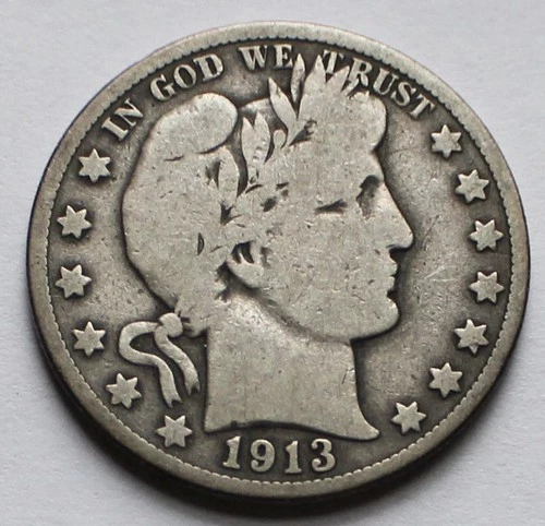 1913-S Barber Silver Half Dollar - VG, 50C coin
