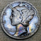 1929 D Mercury Dime VG : Rainbow Tone, Very Good, Low Mintage 5M - .9 Fine