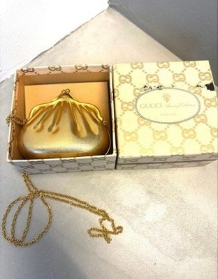 GUCCI Vintage Gold Shell Chain Bag GG Monogram Mini Clutch Kiss