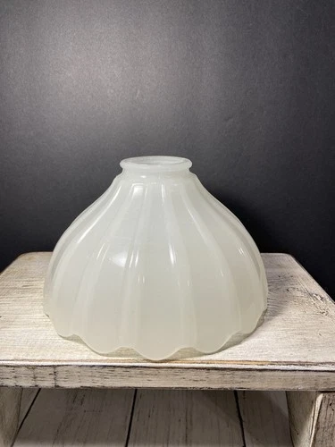 Antique Opalescent Milk Glass White Lamp Shade Ribbed Unique Rare Replacement