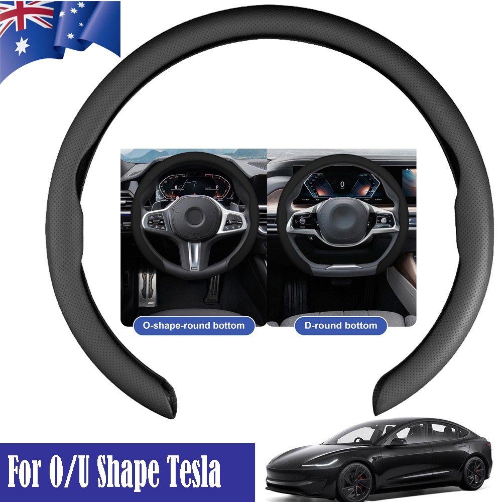 Nappa Leather Steering Wheel Cover Protector 38CM For Tesla Non-Slip Untra-Thin