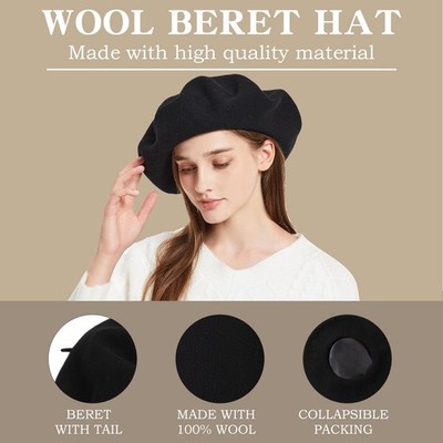 7513 Xxl 100% Wool French Lake Blue Beret Hats For Women Man Painter Hat XXL 100% Wool French Lake Blue Beret Hats for Women Man  main image 4