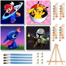 KOJEFCV 4-Pack Cartoon Paint by Numbers Kit Kids, Framed Canvas  Easel