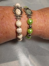 Natural Stone Beaded Owl Bracelet for Women Stretch Set Of 2