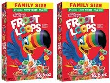 ¡PACK DE 2! Cereal de desayuno Kellogg's Froot Loops tamaño familiar 16,6 OZ