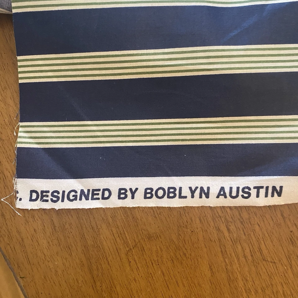 Vtg P. Kaufmann Fabric Boblyn Austin Blue Green White Striped Chintz 1.75 Yd - Image 4 of 4