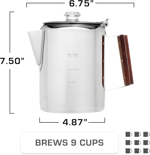 Bozeman Camping Coffee Pot Coffee Percolator Campfire or Stove Top Coffee 9 CUP - Picture 3 of 8