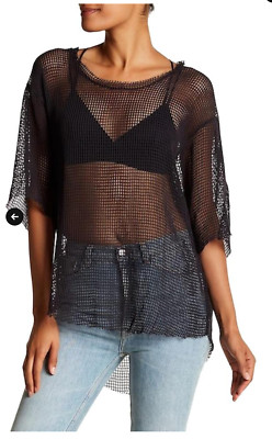 IRO JEANS Womens Shirt Top XS Open Black Knit Zana Slash Short Sleeve Pullover