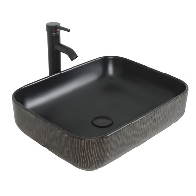 Bathroom Rectangle Vessel Sink Ceramic Basin Bowl wFaucet Countertop Art Painted
