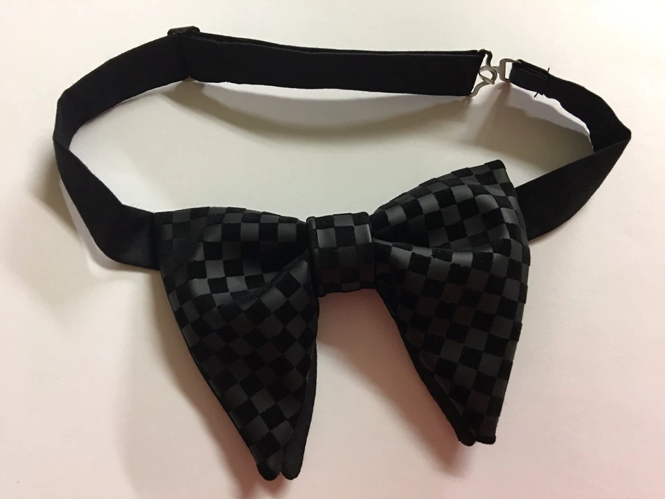 手工制作黑色人造皮革/天鹅绒领结复古风格 70 年代领结假装 — 第 3/3 张图片