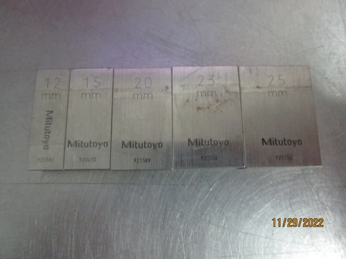 Lot of 5 Mitutoyo Inspection Gage Blocks 12 15 20 23 & 25mm