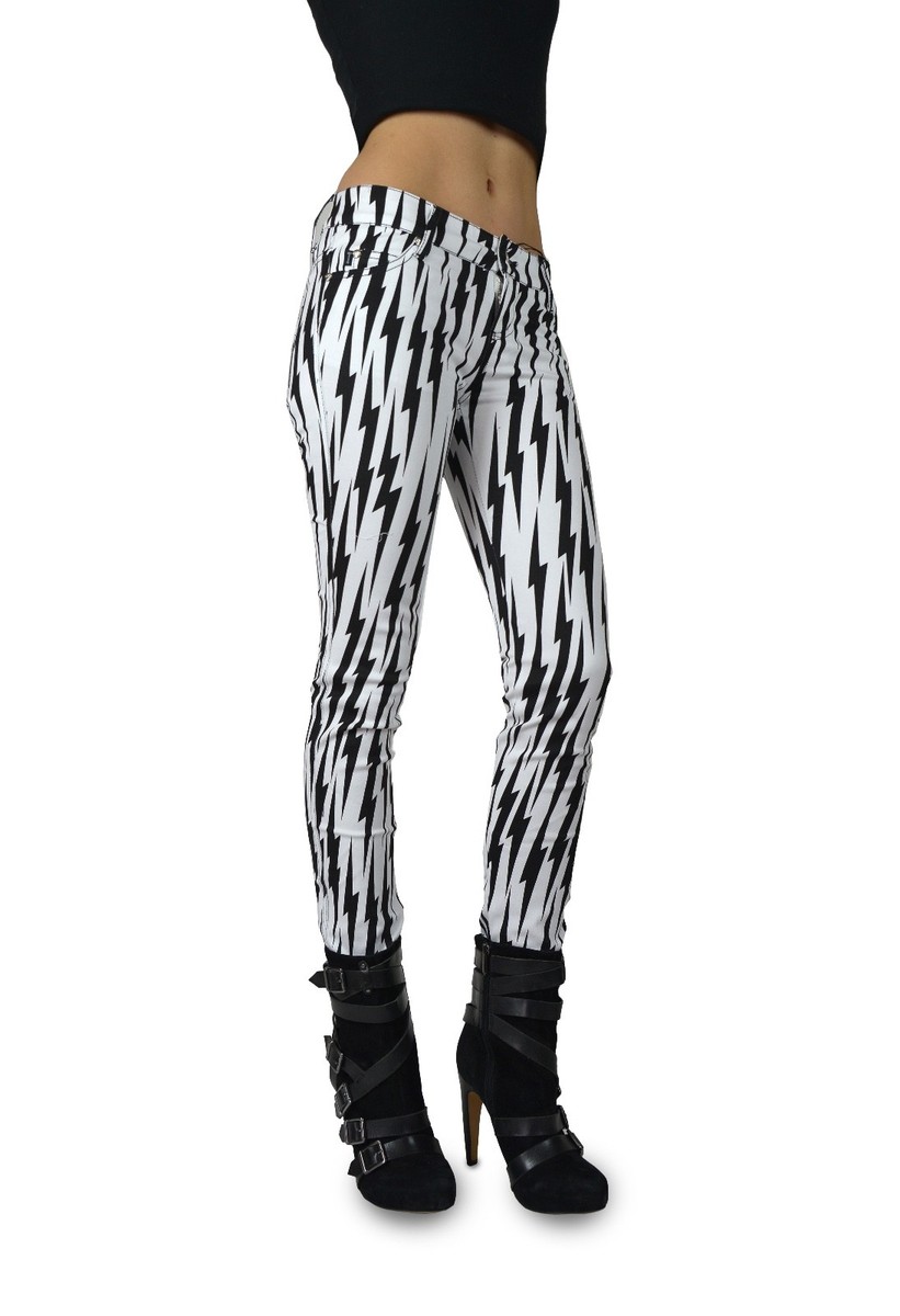 TRIPP NYC BLACK WHITE ELECTRIC BOLT JEAN PANTS SKINNY GOTH