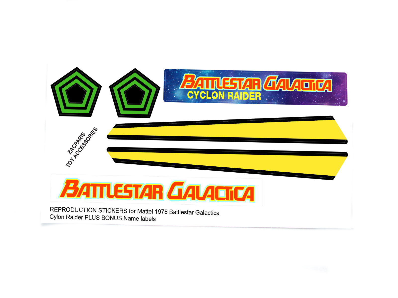 CUSTOM STICKERS for MATTEL 1978 Battlestar Galactica Cylon Raider + BONUS LABELS