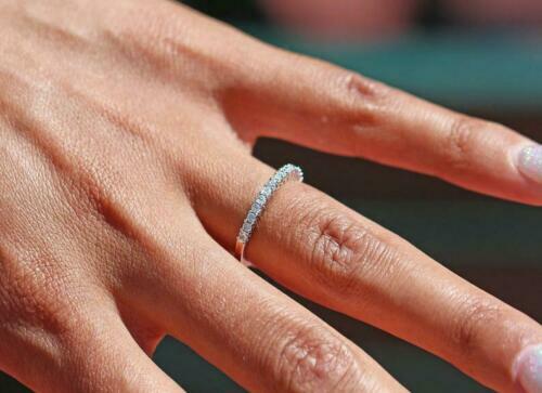 Alianza de boda 0,25 quilates diamante 14 k oro blanco media eternidad anillo...
