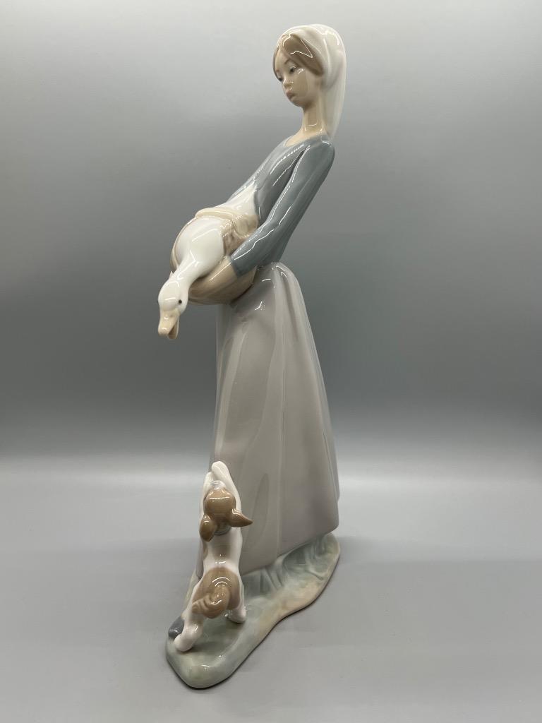 Lladro Children with Animals Girl with Goose and Dog Figurine